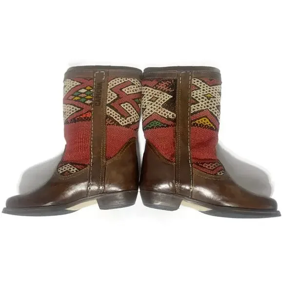 Capicua Kilim Moroccan Boots Size 9 Brown Leather Western Blanket Fabric NEW - Picture 5 of 13